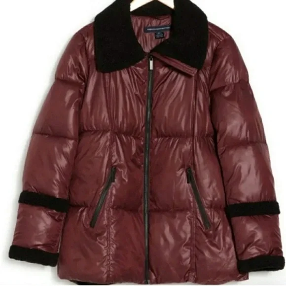 🆕 French Connection Maroon Puffer Jacket with Sherpa Detail. XL. - Picture 2 of 9